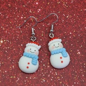 Snowman Santa Hat Christmas Holiday Earrings